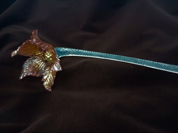 Antique Murano chandelier pink and gold flower with blue glass stem