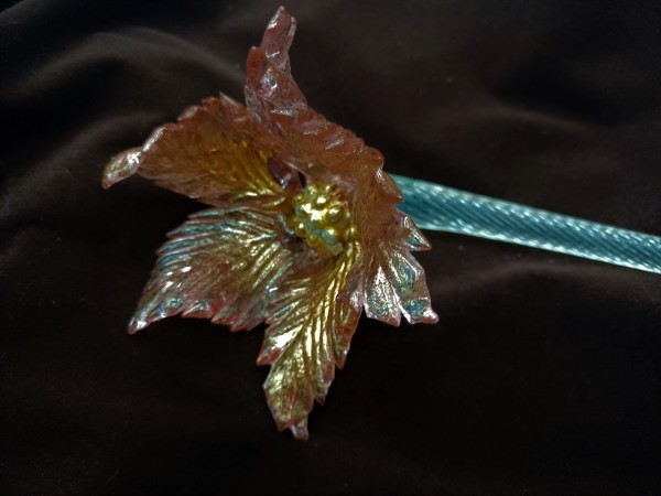 Antique Murano chandelier pink and gold flower with blue glass stem