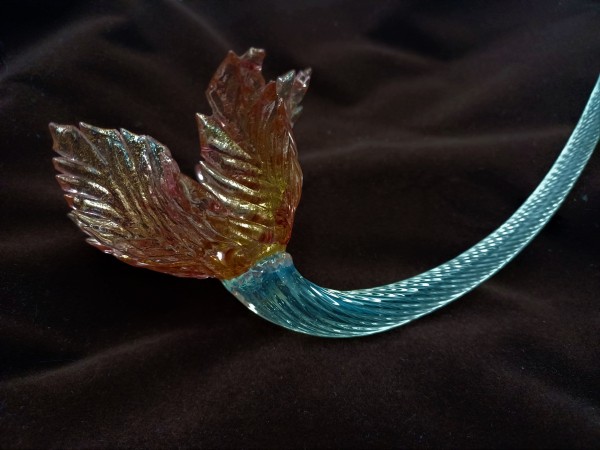 Antique Murano chandelier pink and gold flower with blue glass stem