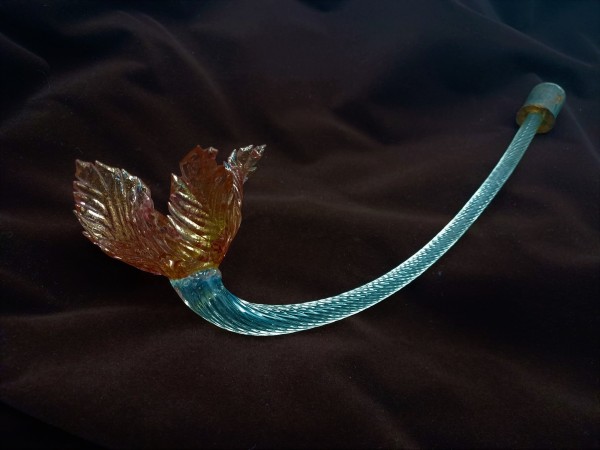 Antique Murano chandelier pink and gold flower with blue glass stem