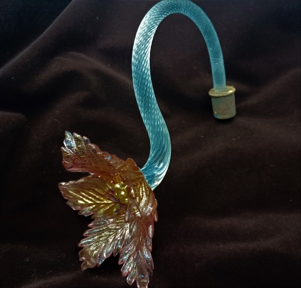 Antique Murano chandelier pink and gold flower with blue glass stem overhang