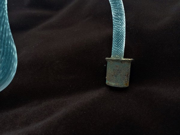 Antique Murano chandelier pink and gold flower with blue glass stem overhang