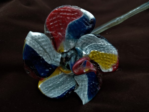 Antique Murano chandelier flower, blue, red, yellow and white.