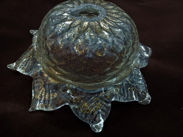 Venetian Chandelier glass dish pan with gold fleck 115mm width