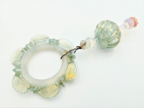 Antique Murano blue green with gold fleck chandelier drop and hoop 