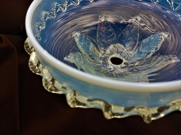 Antique Venetian Chandelier Bowl Milky Blue 175mm Width       