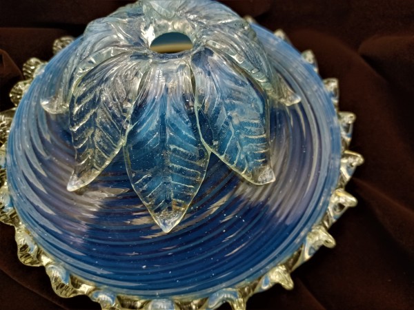 Antique Venetian Chandelier Bowl Milky Blue 175mm Width       