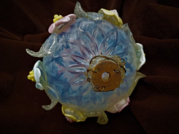 Antique Venetian chandelier lower finial ball blue yellow and pink
