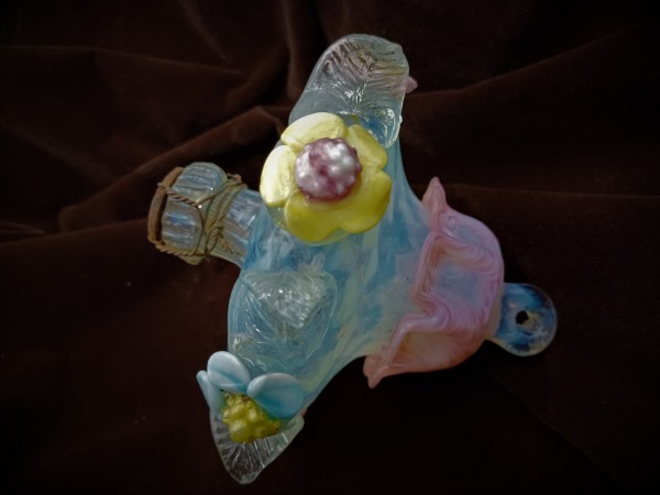 Antique Venetian chandelier lower finial ball blue yellow and pink