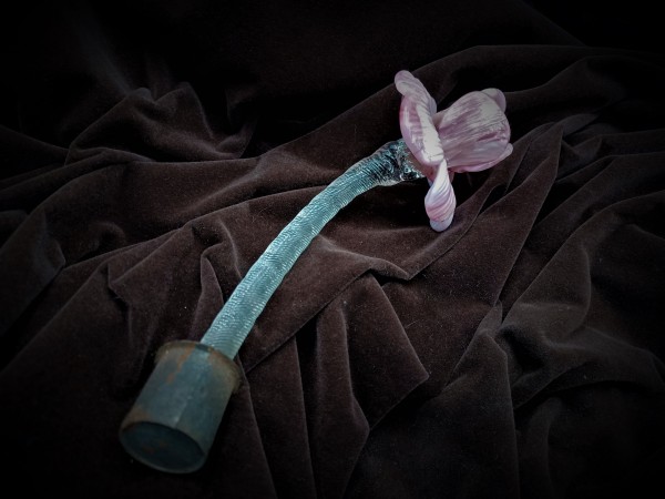 Antique Venetian chandelier Clear Glass stem with pink Flower 