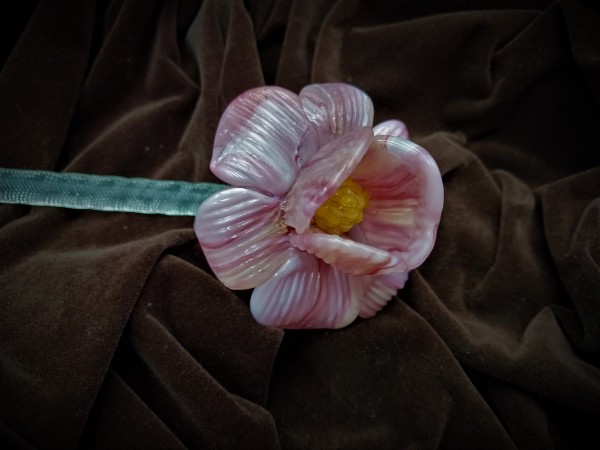 Antique Venetian chandelier Clear Glass stem with pink Flower 
