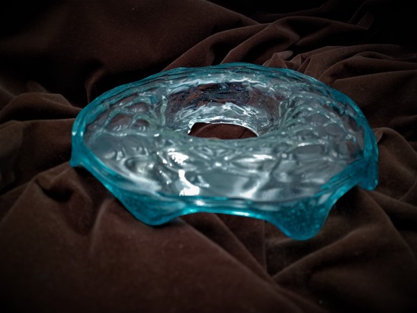 Antique Murano Chandelier Glass Dish with Blue wavey Rim  