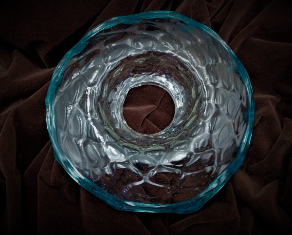 Antique Murano Chandelier Glass Dish with Blue wavey Rim  