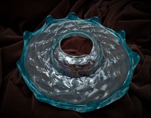 Antique Murano Chandelier Glass Dish with Blue wavey Rim  