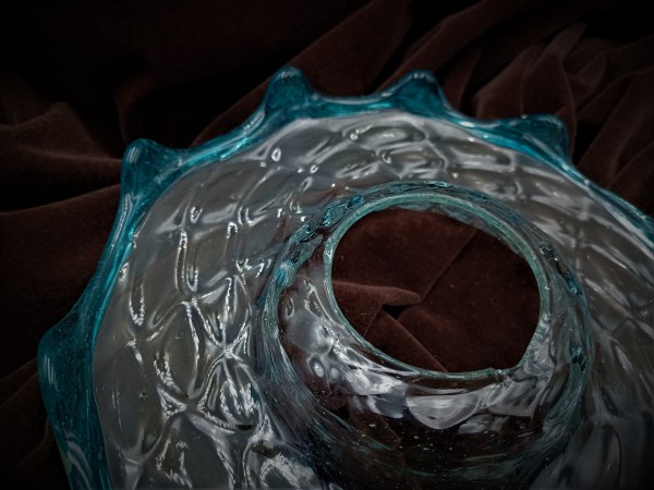 Antique Murano Chandelier Glass Dish with Blue wavey Rim  