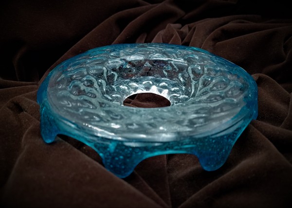 Antique Venetian Chandelier Glass Dish with Blue wavey Rim 