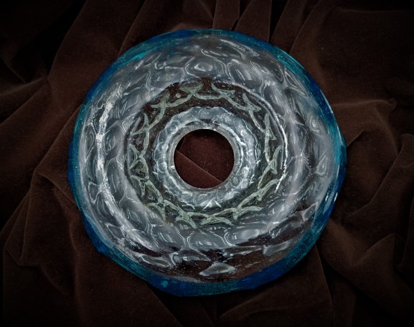 Antique Venetian Chandelier Glass Dish with Blue wavey Rim 