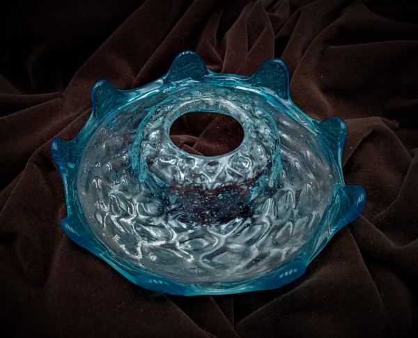 Antique Venetian Chandelier Glass Dish with Blue wavey Rim 