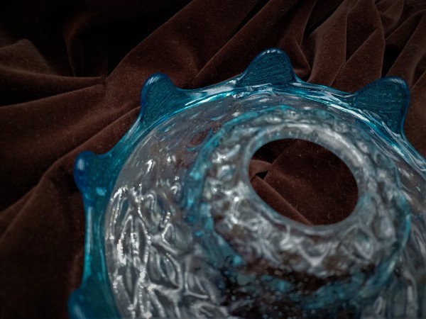 Antique Venetian Chandelier Glass Dish with Blue wavey Rim 