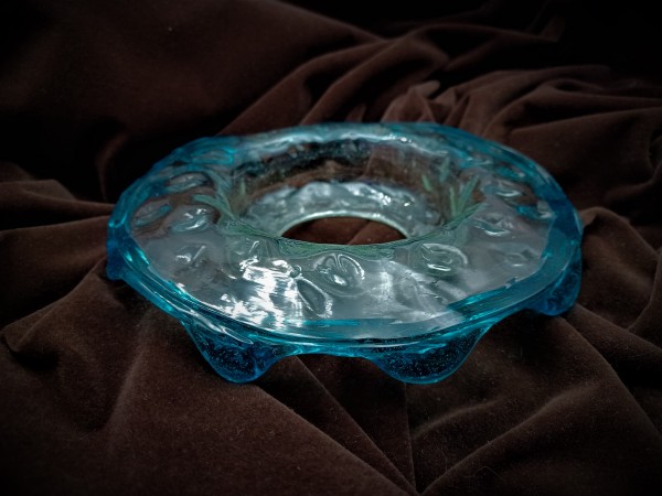 Antique Italian Chandelier Glass Dish with Blue wavey Rim  