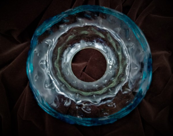 Antique Italian Chandelier Glass Dish with Blue wavey Rim  