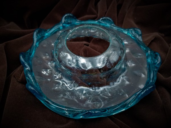 Antique Italian Chandelier Glass Dish with Blue wavey Rim  