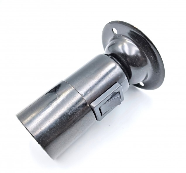 Rocker switch lamp holder E27 Black plain skirt with mounting plate
