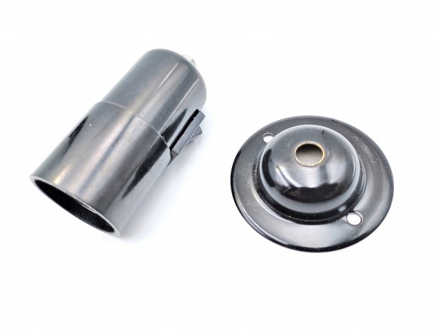 Rocker switch lamp holder E27 Black plain skirt with mounting plate