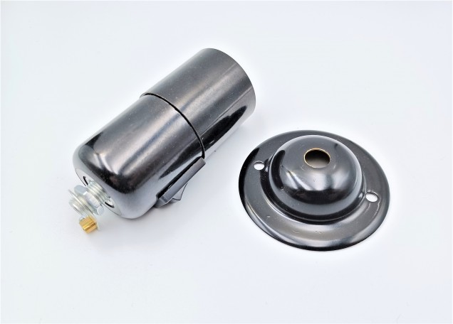 Rocker switch lamp holder E27 Black plain skirt with mounting plate