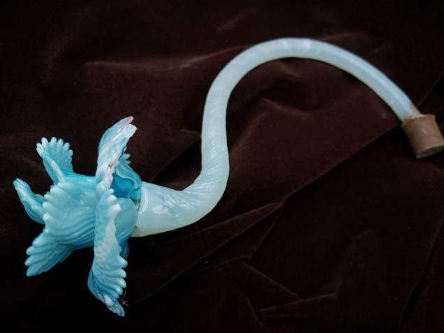 Antique Murano chandelier blue flower with milky blue glass stem