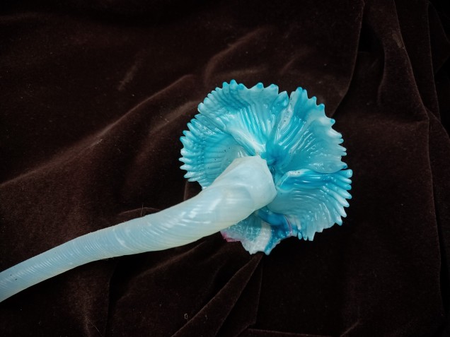 Antique Murano chandelier blue flower with milky blue glass stem