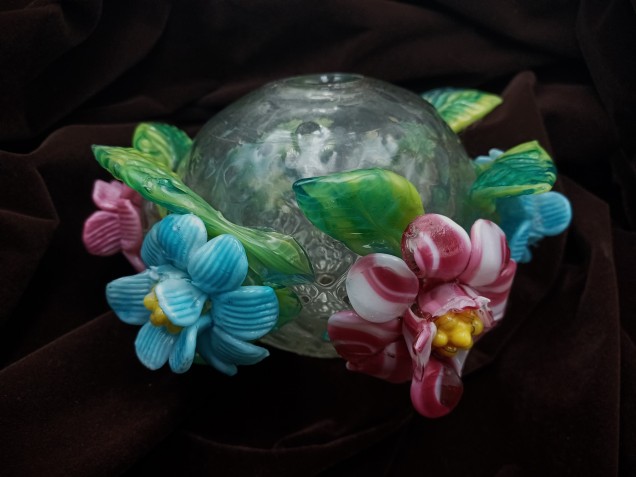 Antique Venetian Chandelier centre stem ball flowers and leaves