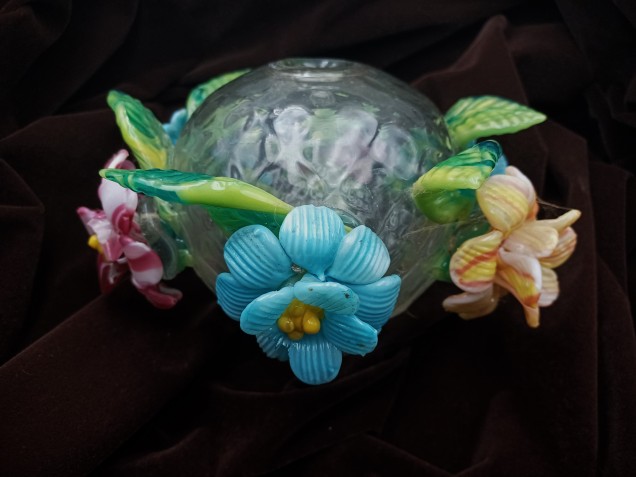 Antique Venetian Chandelier centre stem ball flowers and leaves