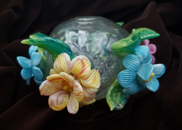 Antique Venetian Chandelier centre stem ball flowers and leaves