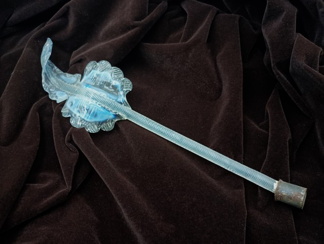 Murano Chandelier Leaf  Milky Blue  And Clear Antique Glass