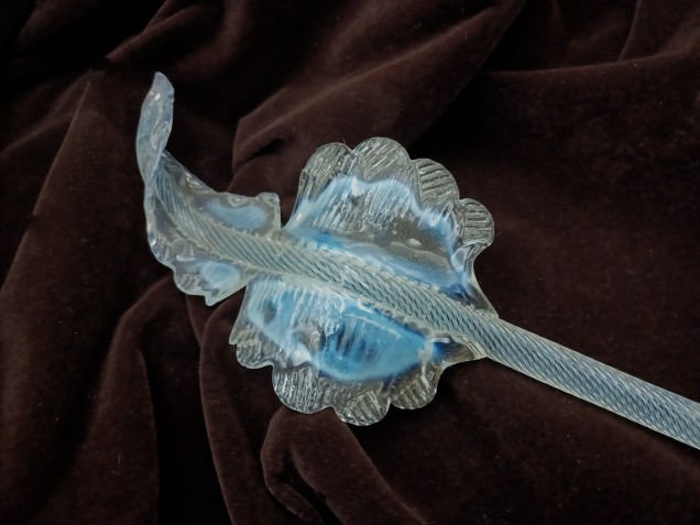 Murano Chandelier Leaf  Milky Blue  And Clear Antique Glass