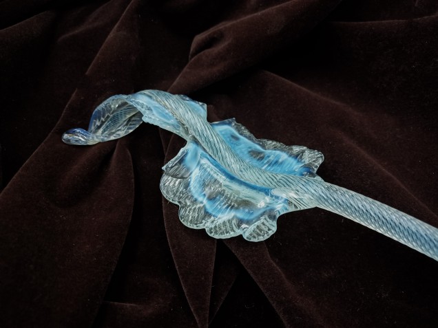 Murano Chandelier Leaf  Milky Blue  And Clear Antique Glass