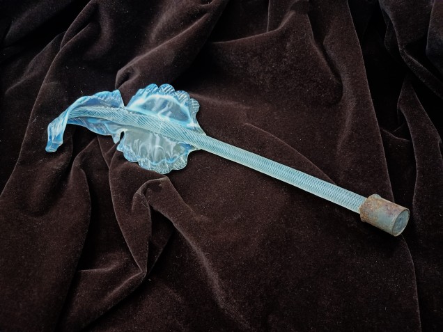 Murano Chandelier Leaf  Milky Blue  And Clear Antique Glass