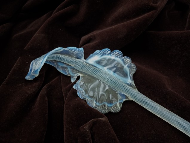 Murano Chandelier Leaf  Milky Blue  And Clear Antique Glass