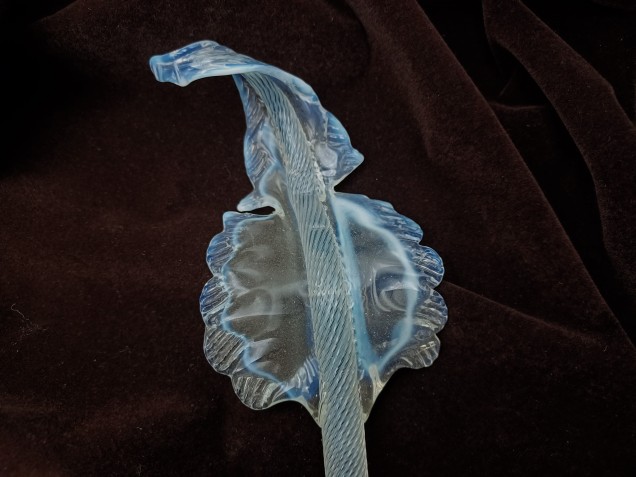 Murano Chandelier Leaf  Milky Blue  And Clear Antique Glass
