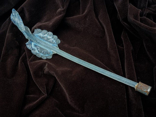 Murano Chandelier Leaf  Milky Blue  And Clear Antique Glass