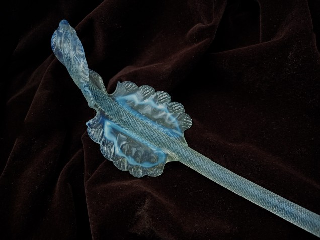 Murano Chandelier Leaf  Milky Blue  And Clear Antique Glass