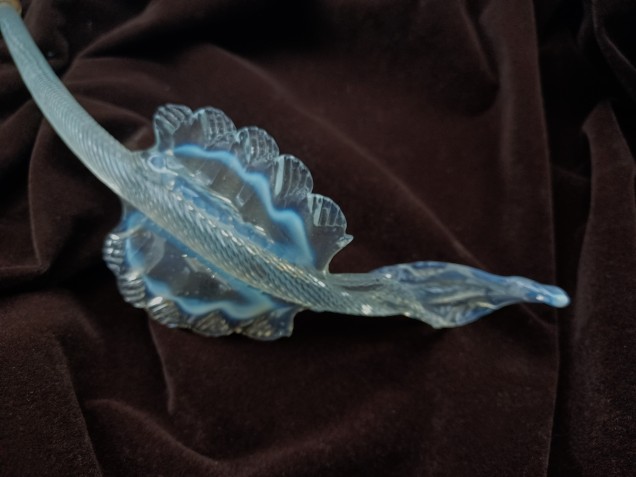 Murano Chandelier Leaf  Milky Blue  And Clear Antique Glass