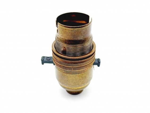 Switched lamp holder BC B22 antique Brass finish 10mm base thread