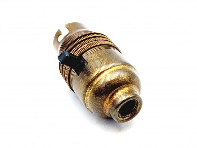 Switched lamp holder BC B22 antique Brass finish 10mm base thread