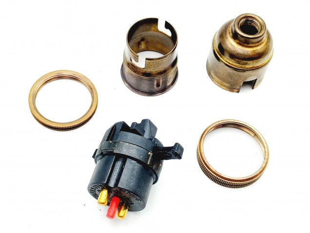 Switched lamp holder BC B22 antique Brass finish 10mm base thread