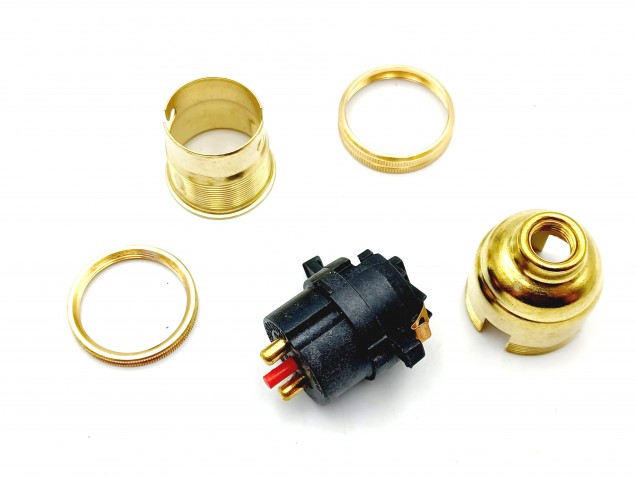 Switched lamp holder B22 Brass plated Finish 10mm base thread