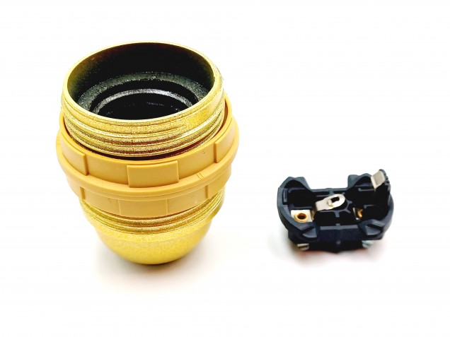 E27 Bakelite lamp holder gold threaded skirt plus shade rings