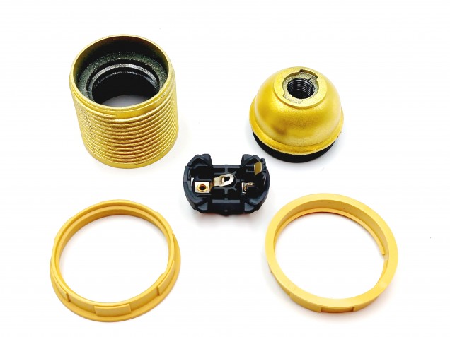 E27 Bakelite lamp holder gold threaded skirt plus shade rings