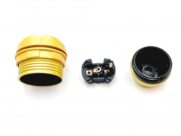 E27 Bakelite lamp holder gold threaded skirt plus shade rings